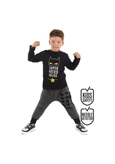 Denokids Süper Kahraman Erkek Çocuk Kışlık T-shirt Pantolon Takım