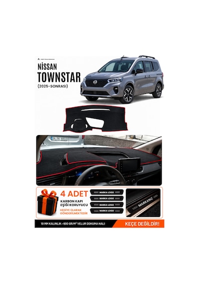 Nissan Townstar 2025-sonrası Uyumlu Torpido Örtüsü, Torpido Kılıfı - Siyah-kırmızı - Nı023