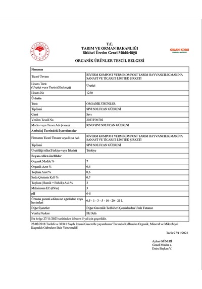 Rivo Sıvı Solucan Gübresi 1 Litre 1 L