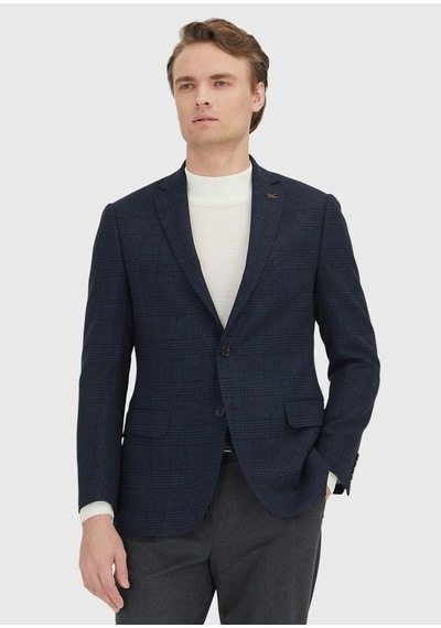 Ramsey Lacivert Desenli Regular Fit %100 Yün Ceket