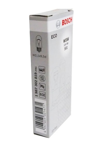 Bosch  Eco Dipsiz Ampul 12V 5W T10 W5W 10'Lu Paket 1987302819