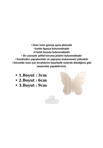 Dekoratif Gold Ayna Pleksi Kelebek Duvar Süsü Arkası Yapışkanlı