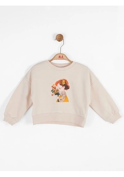 Nk Kids Kız Bebek Pamuklu İki İplik Bahar Sweatshirt-14717 Krem