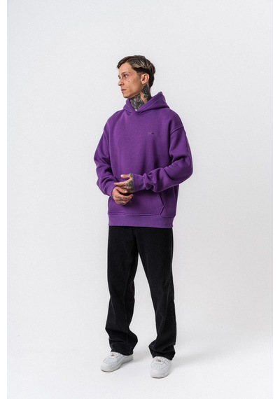 Erkek Respire Yazı Detaylı Kapüşonlu Basic Oversize Hoodie Lila