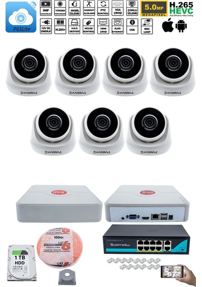 7 Kameralı Ip Dome Güvenlik Kamerası Seti Kdj-7s-1d-ıp-v0