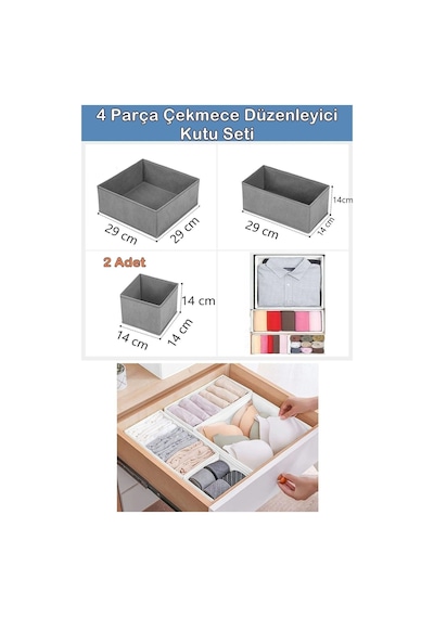 Antrasit 4'lü Çekmece Içi Düzenleyici Organizer Set Kumaş Gri Tr Diğer