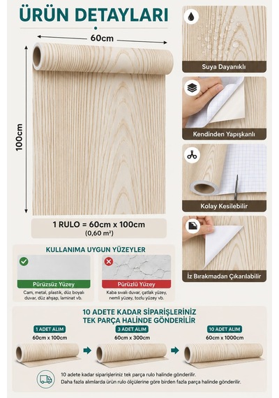 Deconitte Premium Kendinden Yapışkanlı Beyaz Ahşap-gold Damarlı Desen Mobilya Dolap Masa Tezgah Pvc Kaplama Folyosu 60x100cm