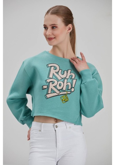 Meecy Kadın Su Yeşili Baskılı Sweatshirt Su Yeşili Su Yeşili