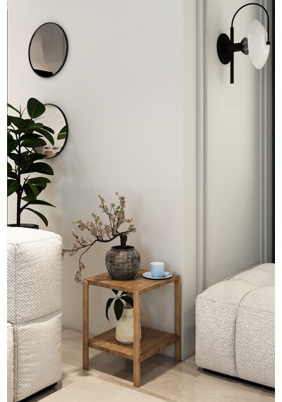 Atlantik Çam 2 Raflı Modern Kitaplık - Kolay Montaj Dekoratif Kütüphane 30x30cm Ahşap