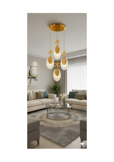 4'lü Hilal Gold Led Avize 3 Renkli Altın