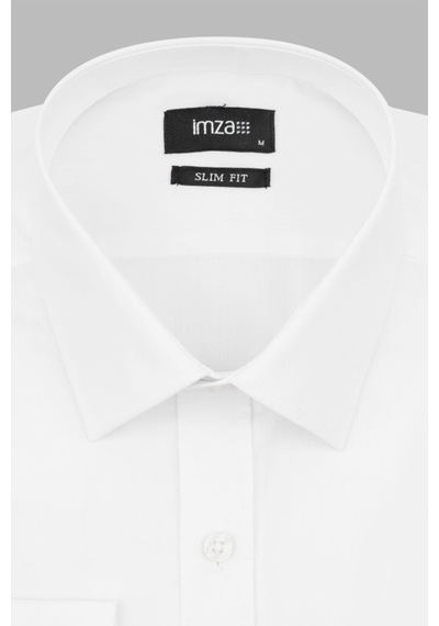 İmza Beyaz Uzun Kollu Bez Ayağı Sert Yaka Cepsiz Pamuklu Basic Slim Fit Dar Kesim Gömlek 1004240057-beyaz Beyaz