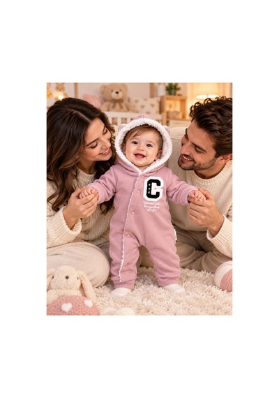 Genel Markalar Pudra Pembe Kapüşonlu Bebek Tulum Pembe - 926463769 Pembe