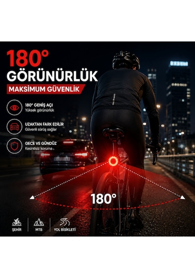 Triline Akıllı Bisiklet Kuyruk Lambası Fren Sensörlü Type-c Şarjlı Ipx6 Su Geçirmez Led Arka Stop Işığı Siyah