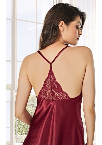 Alissa Kadın Bordo Saten Çeyiz Seti 6 Parça Dantelli Sabahlık Gecelik Pijama Şortlu Takım Bordo