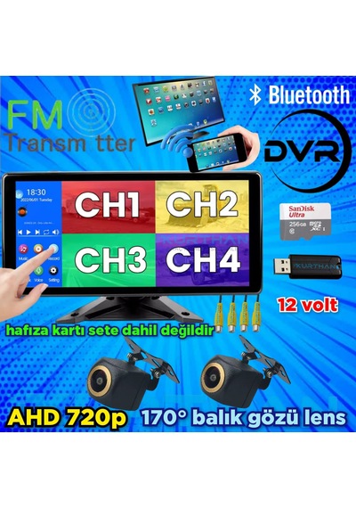 2 Ad 720p Ahd 170'' Kamera Dokunmatik Video Müzik Dvr Ekran