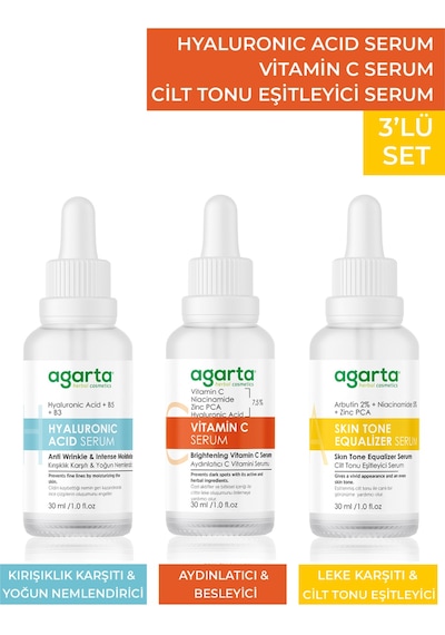 Agarta Lekeli Ciltler İçin Hyaluronik Asit + Skin Tone Equalizer + Vitamin C Serum 3 x 30 ML