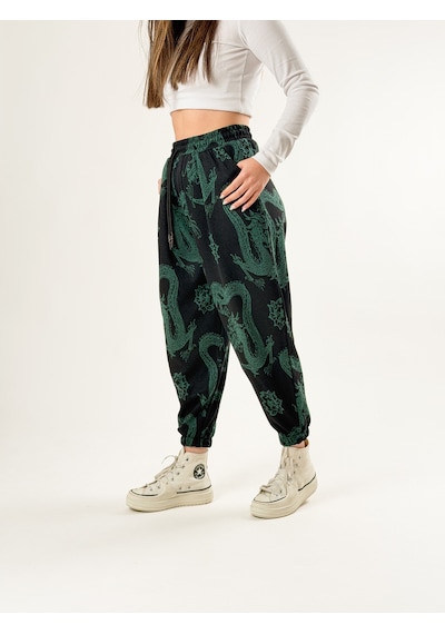 Cocopelli Chinese Desenli Pileli Kadın Jogger Pantolon Coc2679 Desenli