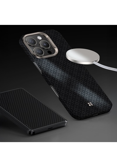 Apple Uyumlu iPhone 16 Pro Max  Kılıf M-safe Özellikli Benks Armorair Armorgrid Serisi Kevlar Kapak Siyah Siyah