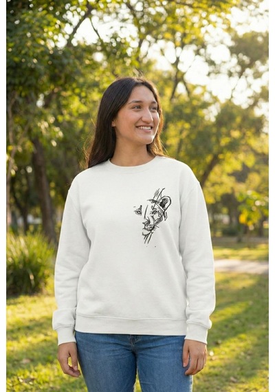 Velmora Fashion Günü Özel Bisiklet Yaka Baskılı Oversize Sweatshirt - Beyaz