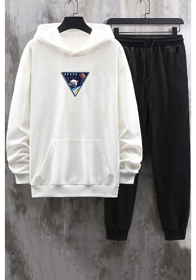 Uyguntarz Unisex Space Baskılı Eşofman Takımı Beyaz