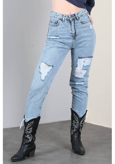 Madmext Mad Girls Mavi Yırtık Mom Jean Mg1163-Mavi