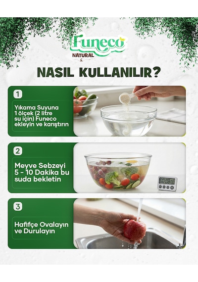Funeco Natural Meyve & Sebze Yıkayıcı 350g 100 Kullanımlık - Bitki Ve Mineral Bazlı Temizleyici Toz 350 G