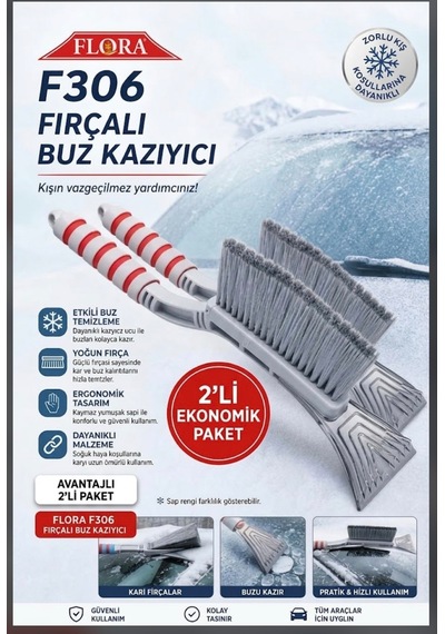 Fırçalı Ve Kırıcılı Lüks Buz Kazıyıcı 2'li Ekonomik Paket Çok Renkli