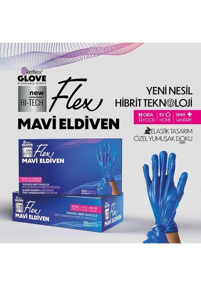 Flex Hi-tech Tpe Tek Kullanımlık Eldiven 100'lü Lateks İçermez, Pudrasız, Gıdaya Uygun, Elastik Ve Dayanıkl Diğer
