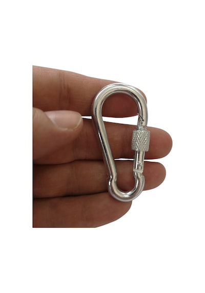 Galvanizli Vidalı Kilitli Karabina, 6 Mm, Askı, Çengel, Kanca, Anahtarlık 4 Adet