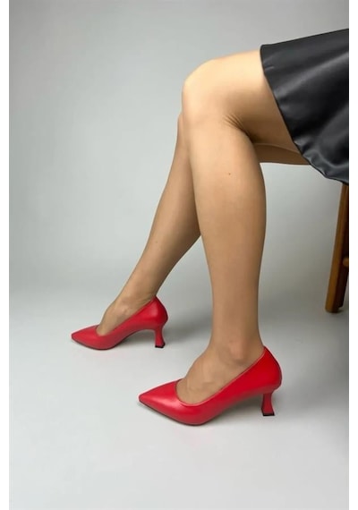 Kadın Kırmızı Cilt 6 Cm İnce Topuklu Stiletto Kırmızı