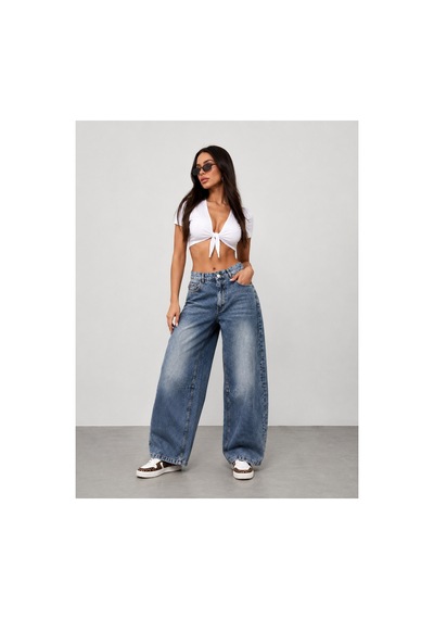 Bluemarlin Tint İşlemli Ön Yan Parçalı Diz İşlemli Baggy Jeans Çok Renkli