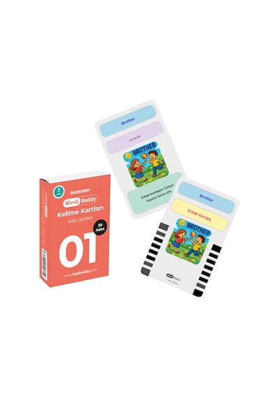 Bigibuddy WordsBuddy Çocuklar İçin Türkçe İngilizce Aile ve Sosyal Çevre Paketi 90 Kart 3'lü Set (Cihaz Hariç)