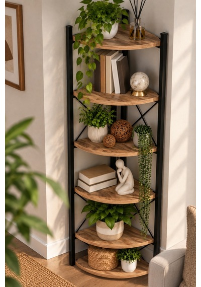 Sulorahome 6 Raflı Köşe Kitaplık Ve Saksılık Standı Krem 160 Cm Antrasit - Ahşap Sulorahome 6 Raflı Köşe Kitaplık Ve Saksılık Standı Krem 160 Cm Antrasit - Ahşap
