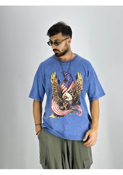 Cocopelli Erkek Yıkamalı Kumaş Baskılı T-shirt Coc2219 Çok Renkli