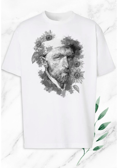 Flood Of Style Unisex Oversize Art Vincent Van Gogh Baskılı Beyaz T-shirt