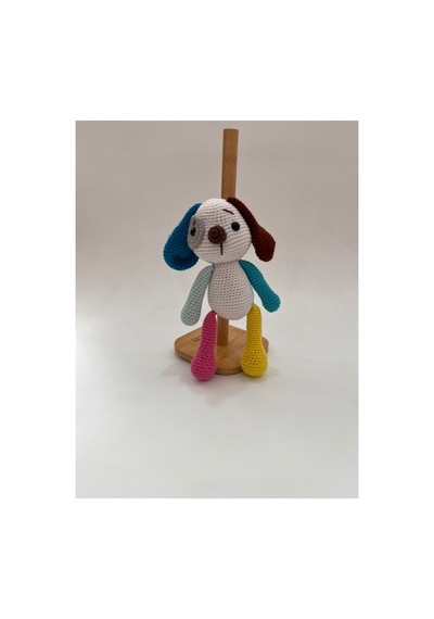 El Yapımı Amigurumi Köpek Oyuncak Renkli Kulak Örgü Bebek & Çocuk Hediyesi 21cm Kahve Kulak Gökkuşağı