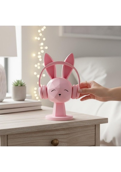 Happy3dworld Tavşan Figürlü Kulaklık Standı, 3d Baskı Kawaii Masaüstü Dekor