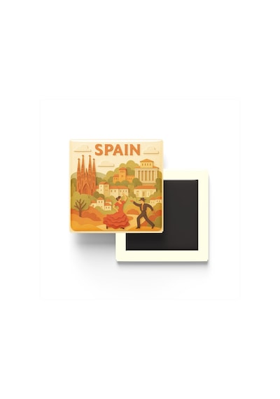 İspanya - Spain - Paper Cut Art - Baskılı Buzdolap Magneti Kare - 9x9 Cm