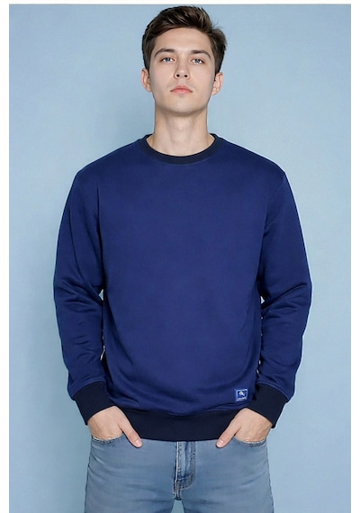 Coupon Sweatshirt Bisiklet Yaka Parlament Mavisi