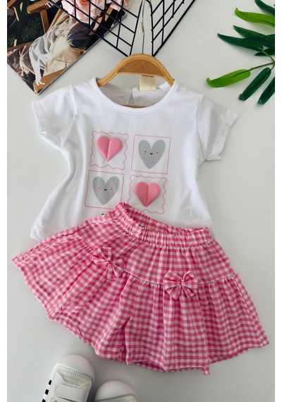 Miniğimin Cicileri Kalp Detaylı Pötikare Şortlu Kız Bebek 2 L... Pembe
