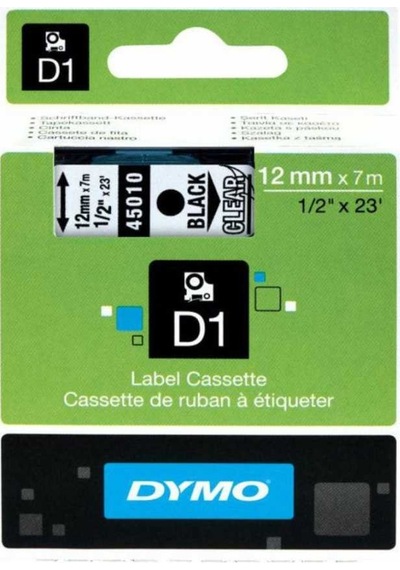 Dymo 45010 Şeffaf/Siyah D1 Yedek Şerit 12 MM X 7 M