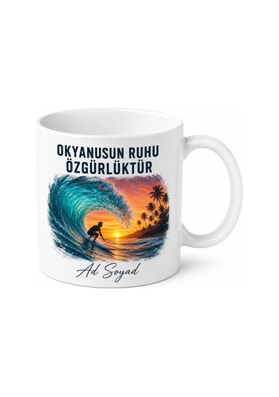 Sörf Temalı Kupa Dalga Sörfçü Okyanus Ruhu Hawaii Rüzgar Bardak Hediye Beyaz / Çok Renkli