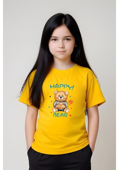 Fyk Kids Kız Çocuk Baskılı Happy Bear Bel Detayı Lastikli Alt-üst Pijama Takımı Sarı
