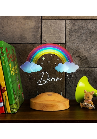 Sevgi Lambası Gökkuşağı Kız Çocuk Rainbow Kişiye Özel Doğum Günü Led Gece Lambası