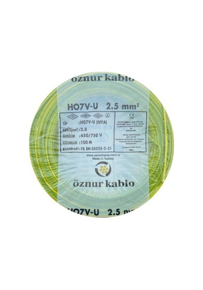 2.5 Mm Nya %100 Bakır Tek Damar Kablo Sarı-yeşil Renk 1 Top 100 Metre