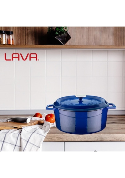 Lava Döküm Yuvarlak Tencere, Trendy, 28 Cm, 6.71 L Hacim, Mavi Genel