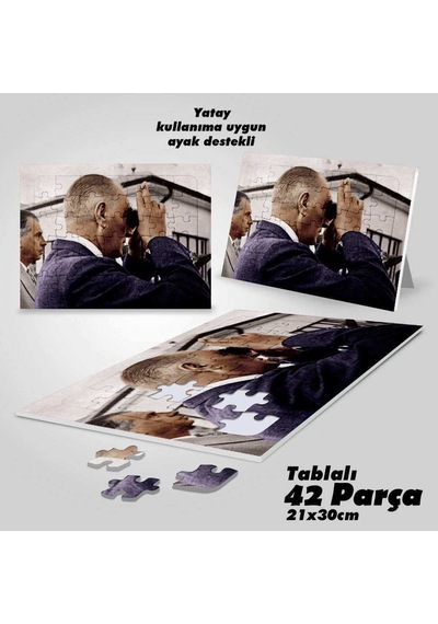 Dürbünden Bakan Mustafa Kemal Atatürk - Yapboz - Ayak Destekli Çerçeveli 42 Parça Puzzle