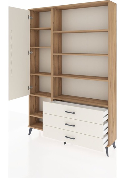 Arges Dolap 9 Raflı 3 Çekmeceli Tek Kapaklı 132x30x195 Çam-a... Çam