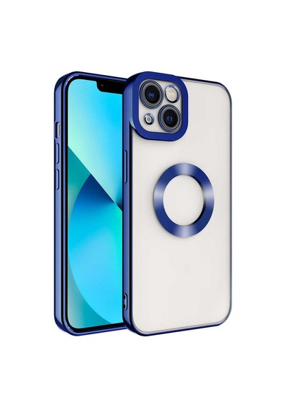 Zeyline Apple Uyumlu iPhone 14 Plus Kamera Korumalı Logo Gösteren Zore Omega Kapak-mavi