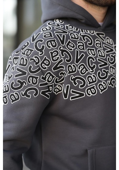 Madmext Füme Baskılı Kapüşonlu Erkek Sweatshirt E7160 Füme